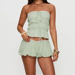 Princess Polly Short & Sweet Green Set - Strapless Top (Size 2) Shorts (Size 0)